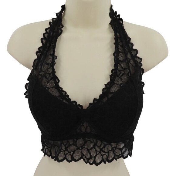 PINK Victoria's Secret Other - PINK Victorias Secret Small D-DD Black Flower Lace Halter Bralette Bra Underwire